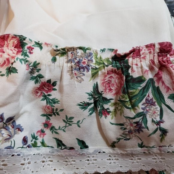 Vintage 90s Cafe Curtains Cabbage Rose 3PC Cotton New - Picture 2 of 5